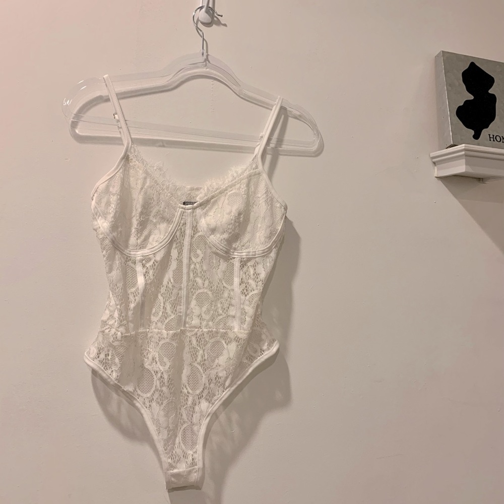 Missguided white lace body suit, size 10
